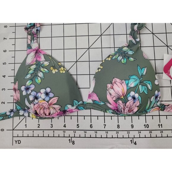 NWT Hula Honey Tropical Romance XS Green Floral Wireless Bra Bikini Top #89453 - Picture 3 of 4